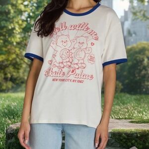 Care Bears tee T-Shirt 80's Style NWT White Blue Red Roller Skating T Shirt